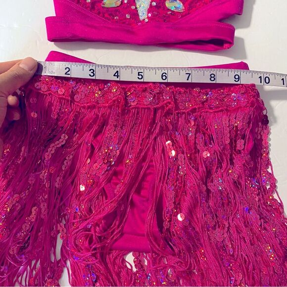 Weissman solo custom dance costume 2 piece hot pink fringe Go Get It 14590 SC 6 - Picture 9 of 15